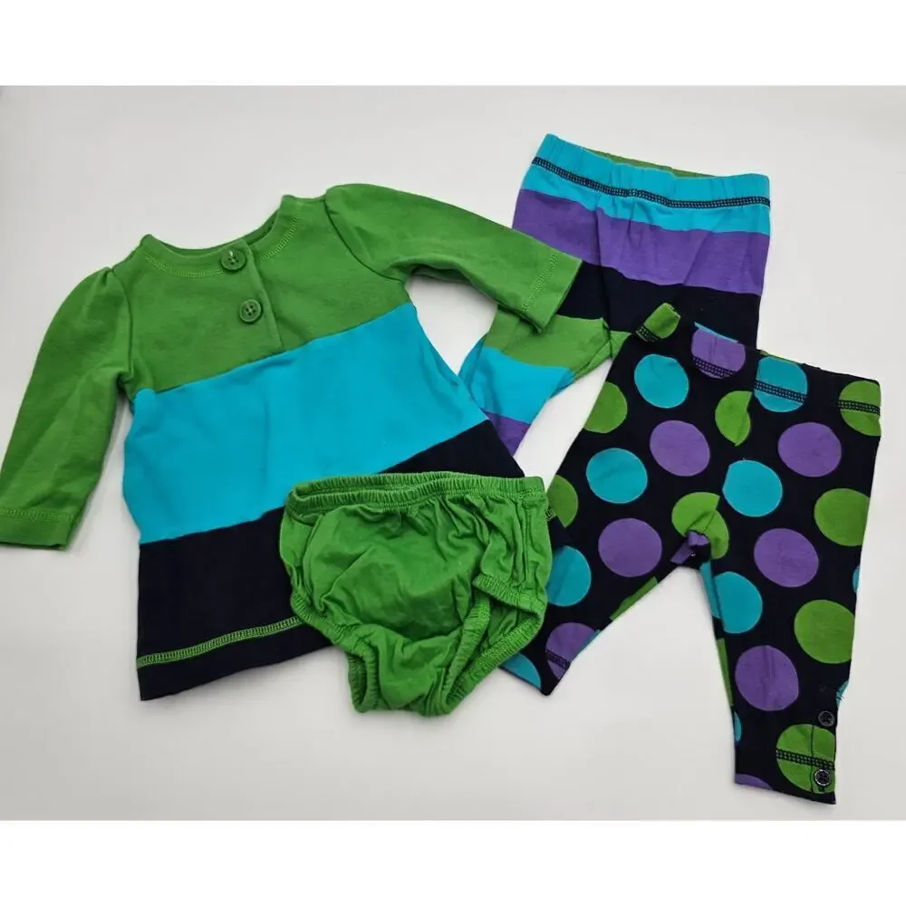 Gap Girl's 3-6M Green/Purple/Blue Dress w/Matching Leggings